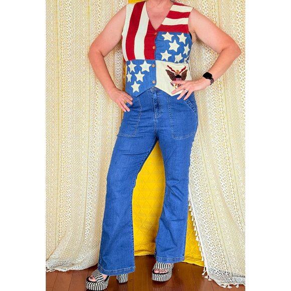 Eagles Eye Jackets & Blazers - Vintage 90s Eagle's Eye 100% Cotton American Flag & Eagle Denim Vest Size M